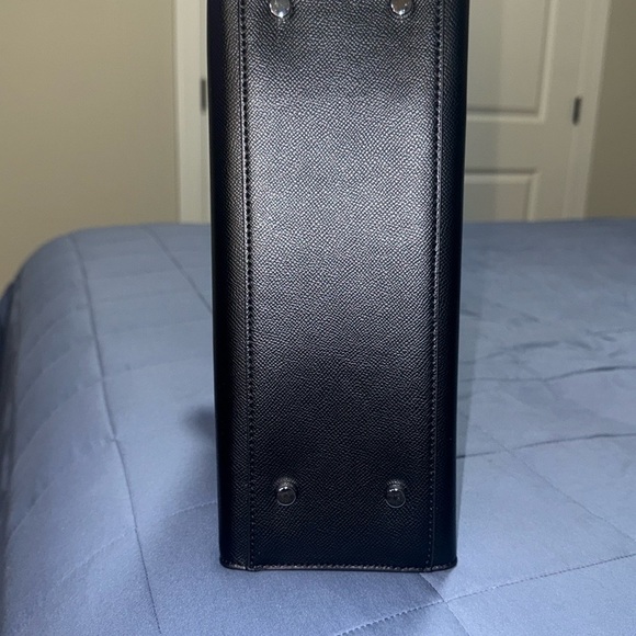 Black Structured Handbag with Colorful Scarf Accents - Picture 9 of 13